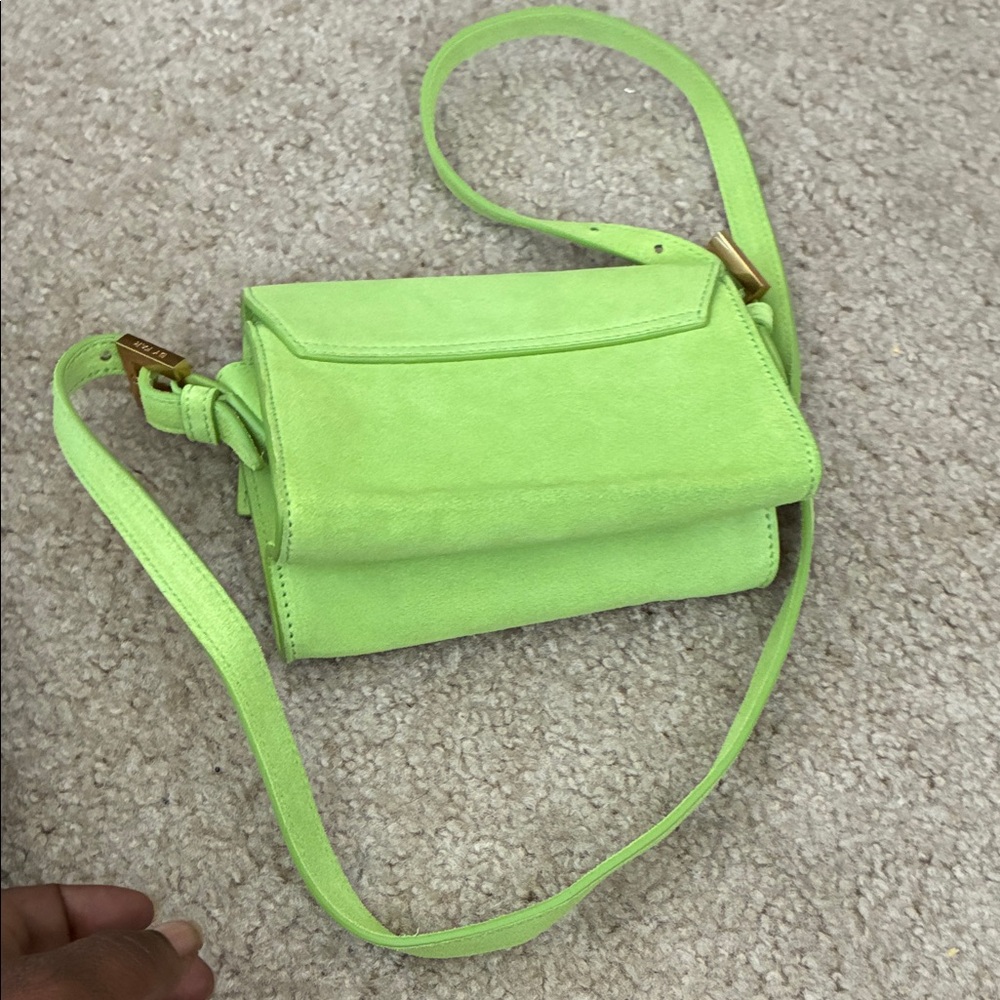 BY FAR Lime Green Suede Crossbody with Gold Logo - Picture 9 of 14